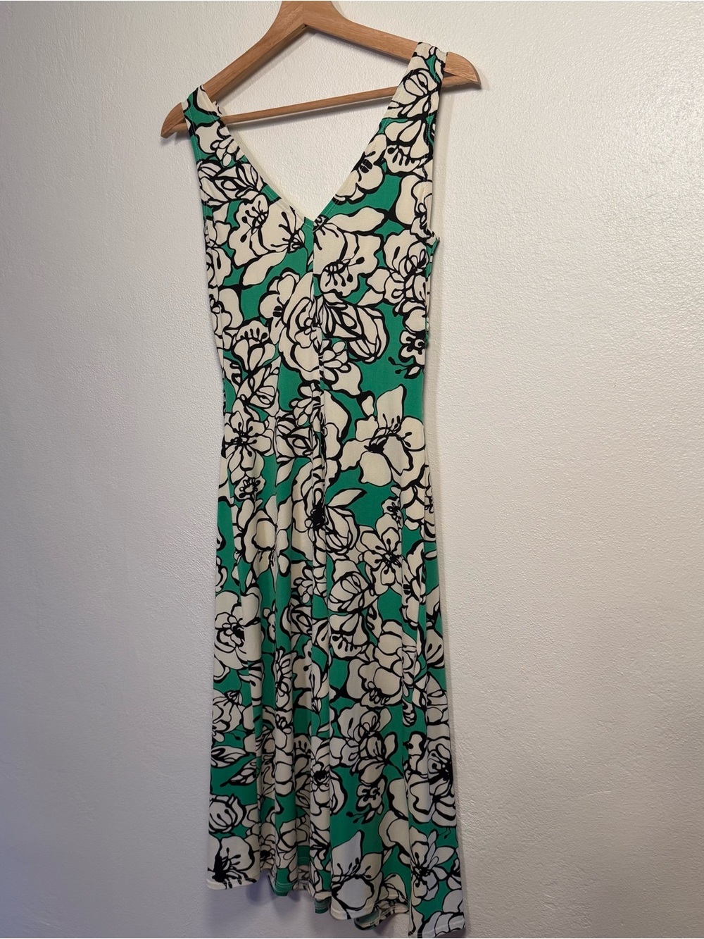 Bisou Bisou Green & Ivory Floral Print Y2K Midi Dress Ruche Detail Womens Size 8 - Picture 15 of 16